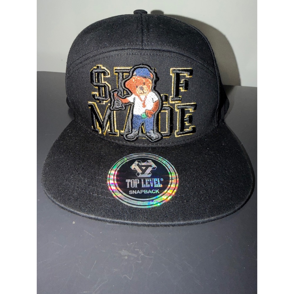 Top Level Self Made Bear Snapback Hat Black Embroidered Adjustable Cap OSFA